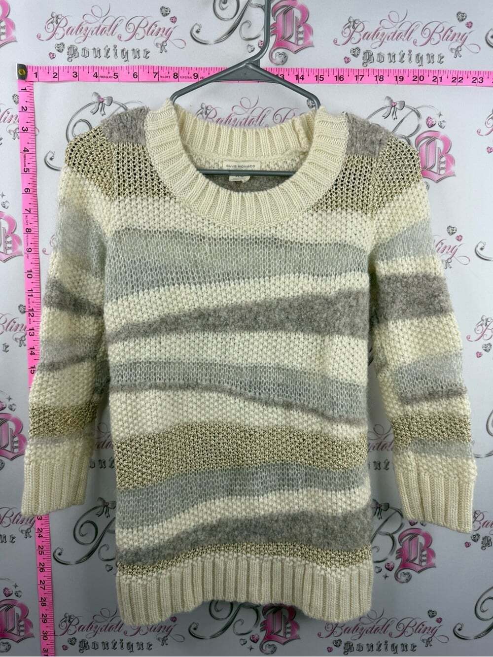 RW&CO. Alpaca wool mohair sweater Cream, Gray & Taupe Striped Crew Sweater fur
